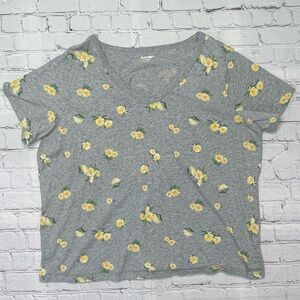 Old Navy Gray V-Neck Tee with Yellow Floral daisy Print